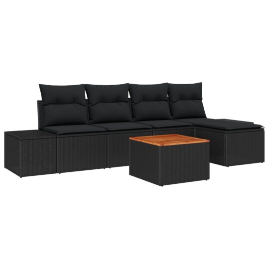 3347947 2 Set de canapele pentru grădină cu pernă 6 pcs Negru Rattan poli 3347947 2