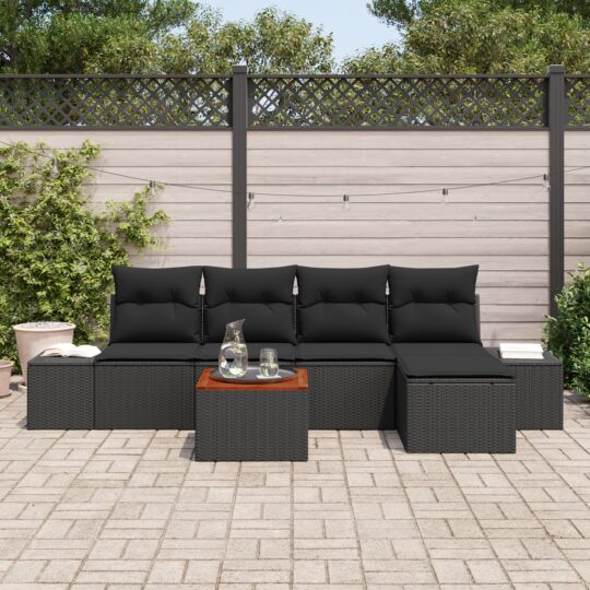3347947 3 Set de canapele pentru grădină cu pernă 6 pcs Negru Rattan poli 3347947 3