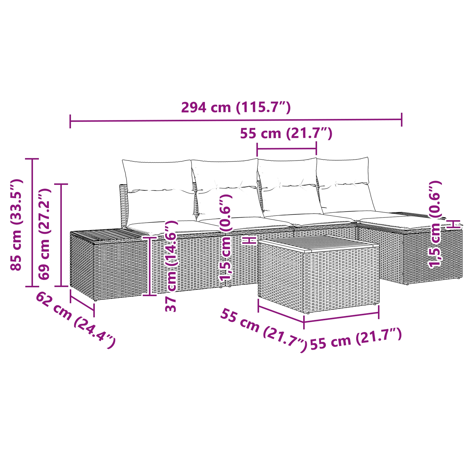 3347947 9 Set de canapele pentru grădină cu pernă 6 pcs Negru Rattan poli Set de canapele pentru grădină cu pernă 6 pcs Negru Rattan poli - imagine 9