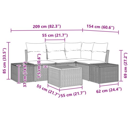 3347950 9 Set de canapele pentru grădină cu pernă 5 pcs Negru Rattan poli 3347950 9