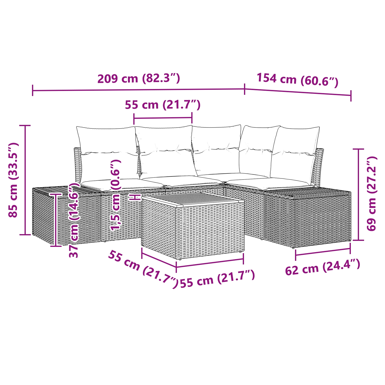 3347952 9 Set de canapele pentru grădină cu pernă 5 pcs Bej Rattan poli Set de canapele pentru grădină cu pernă 5 pcs Bej Rattan poli - imagine 9