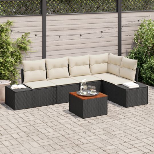 Set de canapele pentru grădină cu pernă 6 pcs Negru Rattan poli