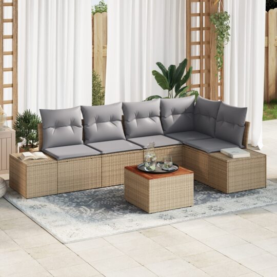 Set de canapele pentru grădină cu pernă 6 pcs Bej Rattan poli