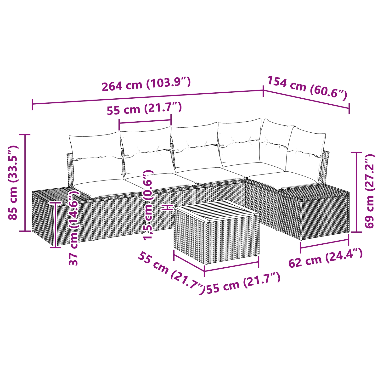 3347959 9 Set de canapele pentru grădină cu pernă 6 pcs Bej Rattan poli Set de canapele pentru grădină cu pernă 6 pcs Bej Rattan poli - imagine 9
