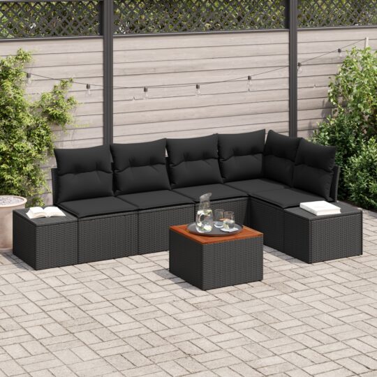 Set de canapele pentru grădină cu pernă 6 pcs Negru Rattan poli