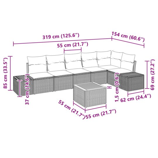 3347964 9 Set de canapele pentru grădină cu pernă 7 pcs Negru Rattan poli 3347964 9