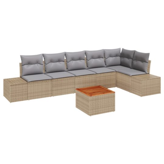 Alternative view of Set de canapele pentru grădină cu pernă 7 pcs Bej Rattan poli