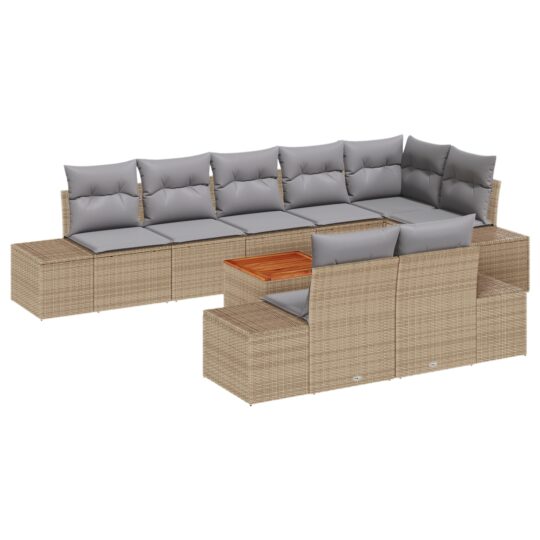 Alternative view of Set de canapele pentru grădină cu pernă 9 pcs Bej Rattan poli
