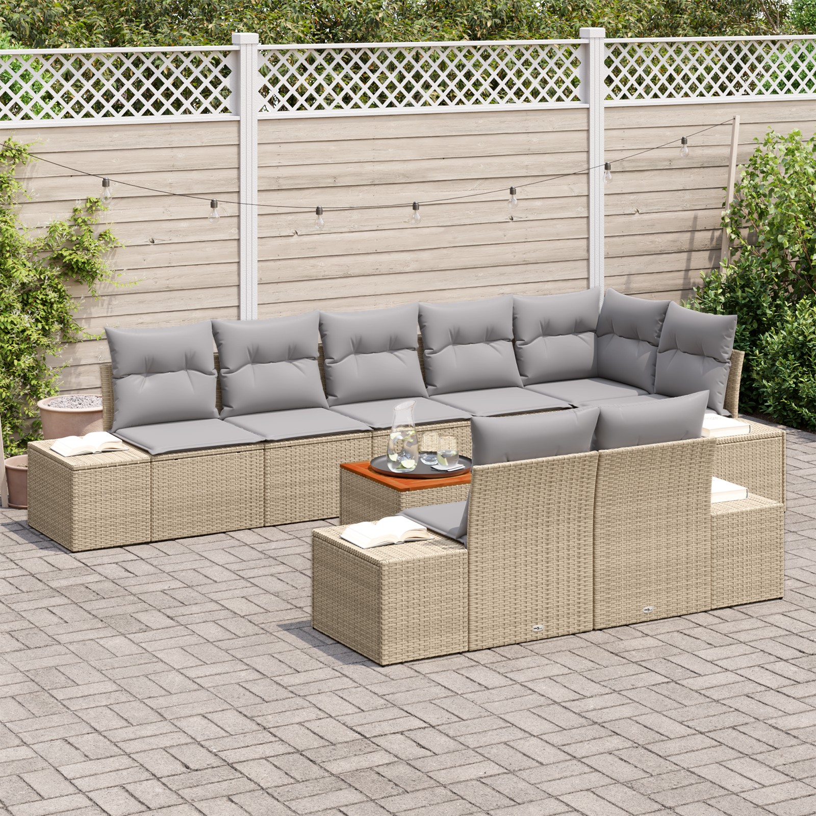 3347973 3 Set de canapele pentru grădină cu pernă 9 pcs Bej Rattan poli Set de canapele pentru grădină cu pernă 9 pcs Bej Rattan poli - imagine 3
