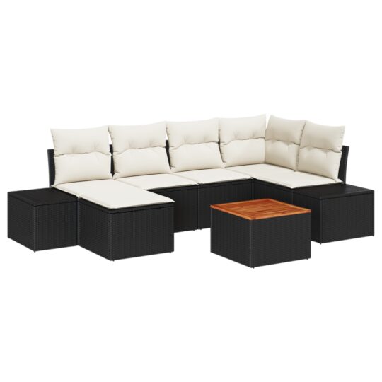 Alternative view of Set de canapele pentru grădină cu pernă 7 pcs Negru Rattan poli