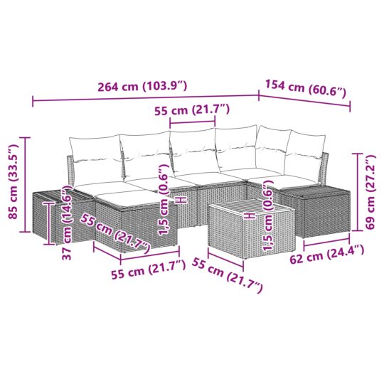 3347981 10 Set de canapele pentru grădină cu pernă 7 pcs Bej Rattan poli 3347981 10