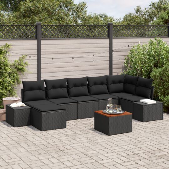 Set de canapele pentru grădină cu pernă 8 pcs Negru Rattan poli
