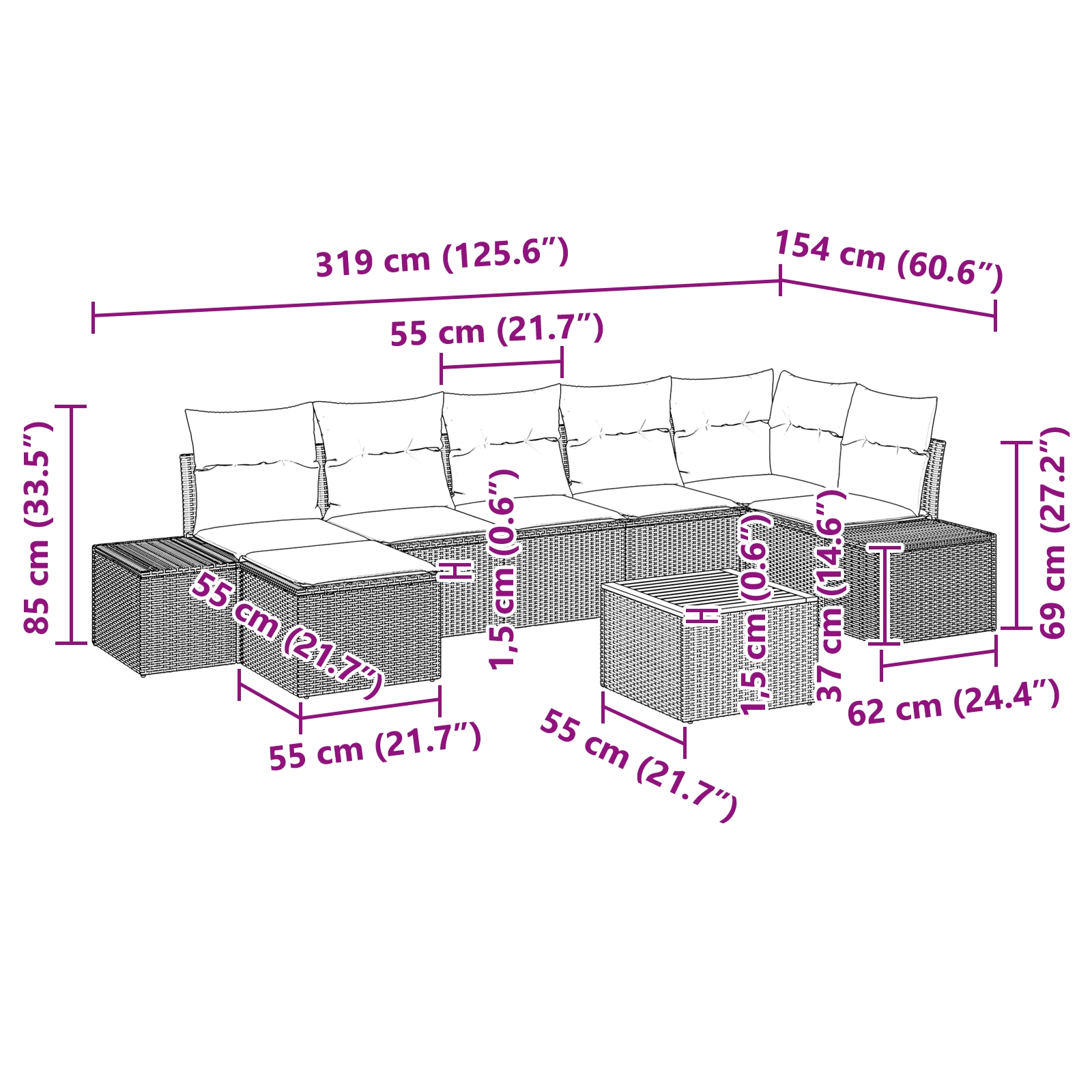 3347989 10 Set de canapele pentru grădină cu pernă 8 pcs Negru Rattan poli Set de canapele pentru grădină cu pernă 8 pcs Negru Rattan poli - imagine 10