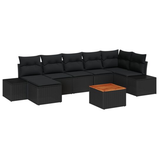 Alternative view of Set de canapele pentru grădină cu pernă 8 pcs Negru Rattan poli
