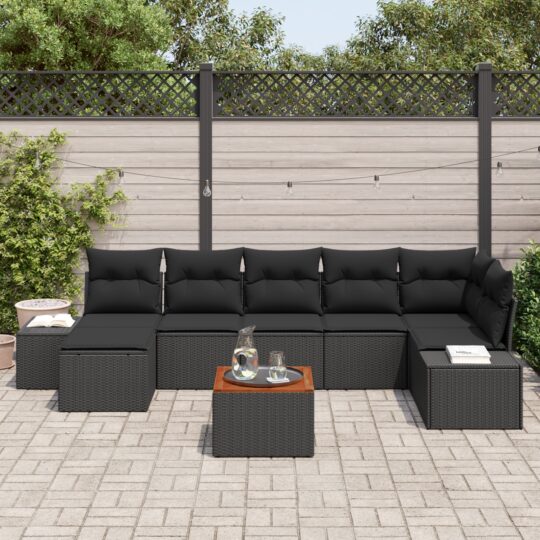 3347989 3 Set de canapele pentru grădină cu pernă 8 pcs Negru Rattan poli 3347989 3