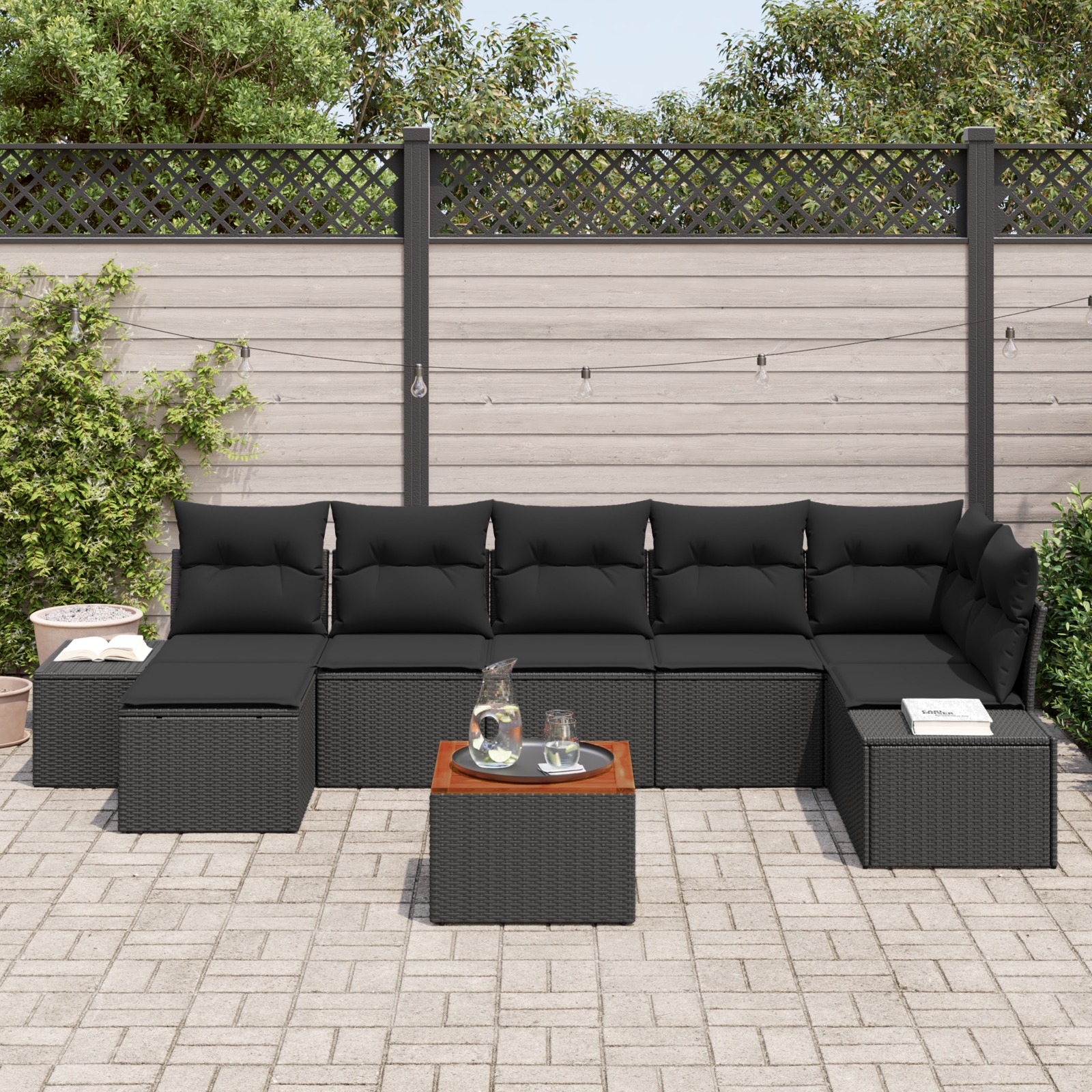 3347989 3 Set de canapele pentru grădină cu pernă 8 pcs Negru Rattan poli Set de canapele pentru grădină cu pernă 8 pcs Negru Rattan poli - imagine 3