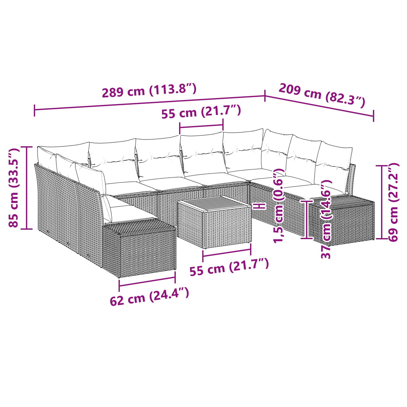 3348001 9 Set de canapele pentru grădină cu pernă 10 pcs Bej Rattan poli Set de canapele pentru grădină cu pernă 10 pcs Bej Rattan poli - imagine 9