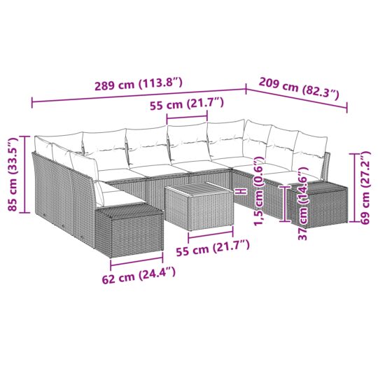 3348002 9 Set de canapele pentru grădină cu pernă 10 pcs Bej Rattan poli 3348002 9