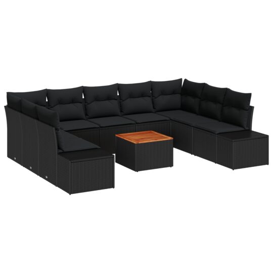 Alternative view of Set de canapele pentru grădină 10 pcs Negru Rattan poli