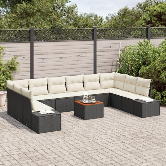 Set de canapele pentru grădină 11 pcs Negru Rattan poli