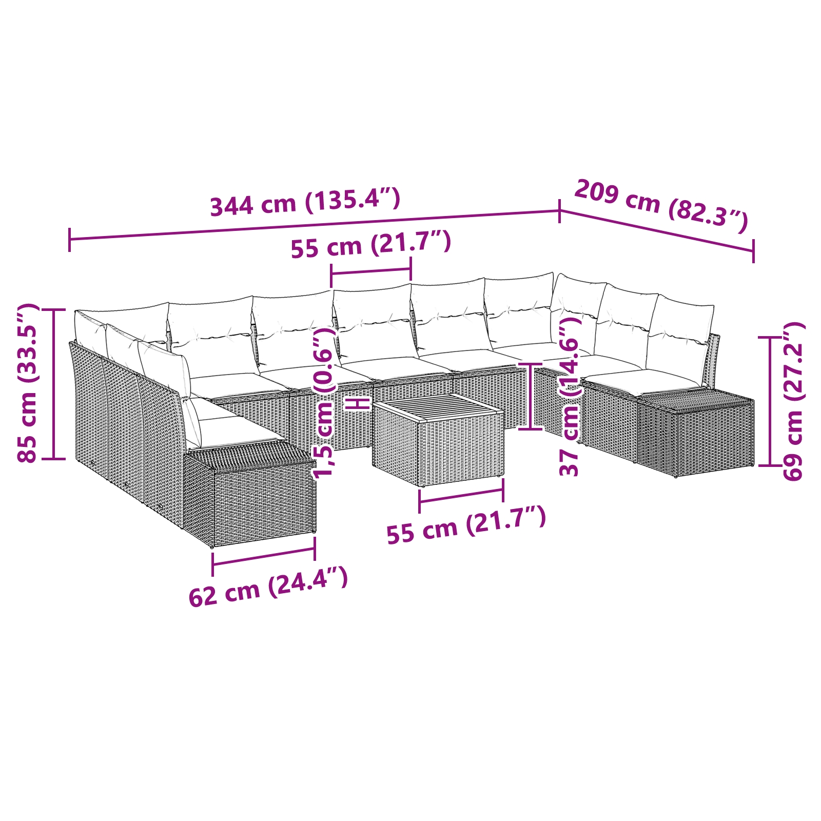3348006 7 Set de canapele pentru grădină 11 pcs Negru Rattan poli Set de canapele pentru grădină 11 pcs Negru Rattan poli - imagine 7