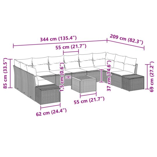 3348007 9 Set de canapele pentru grădină cu pernă 11 pcs Gri Rattan poli 3348007 9