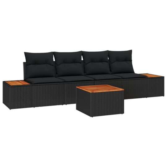 3348019 2 Set de canapele pentru grădină cu pernă 5 pcs Negru Rattan poli 3348019 2