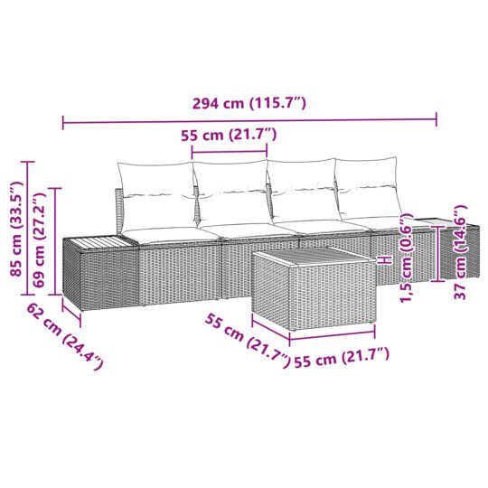 3348022 8 Set de canapele pentru grădină cu pernă 5 pcs Bej Rattan poli 3348022 8