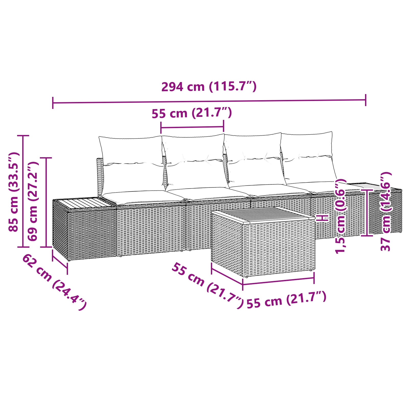 3348022 8 Set de canapele pentru grădină cu pernă 5 pcs Bej Rattan poli Set de canapele pentru grădină cu pernă 5 pcs Bej Rattan poli - imagine 8