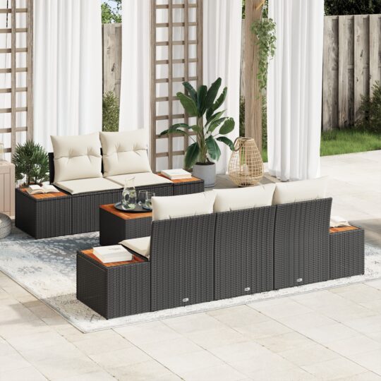 Set de canapele pentru grădină cu pernă 6 pcs Negru Rattan poli