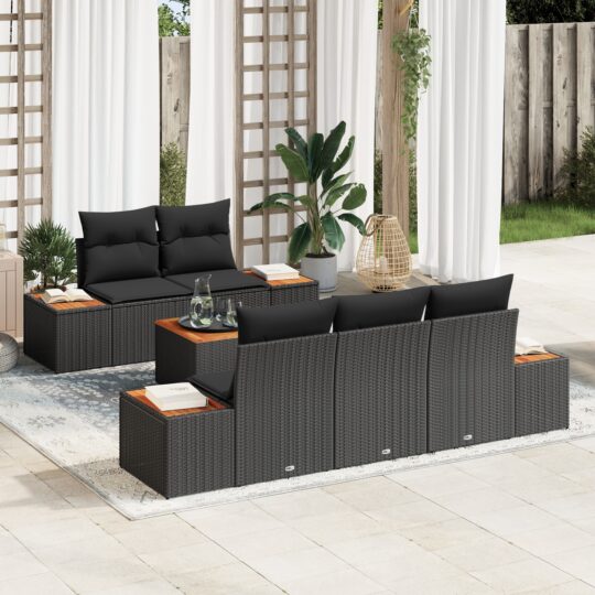 Set de canapele pentru grădină cu pernă 6 pcs Negru Rattan poli