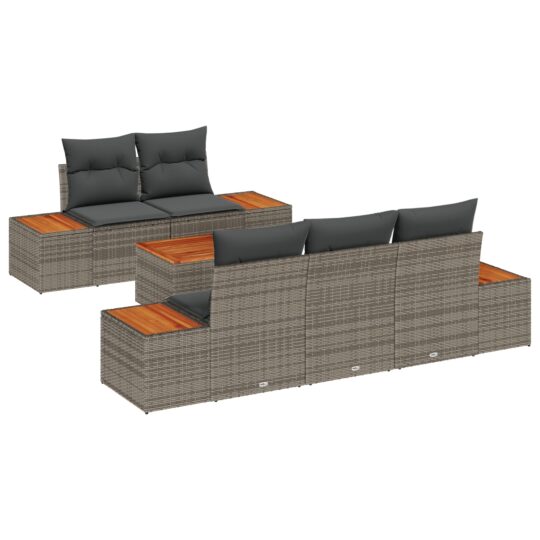 Alternative view of Set de canapele pentru grădină cu pernă 6 pcs Gri Rattan poli