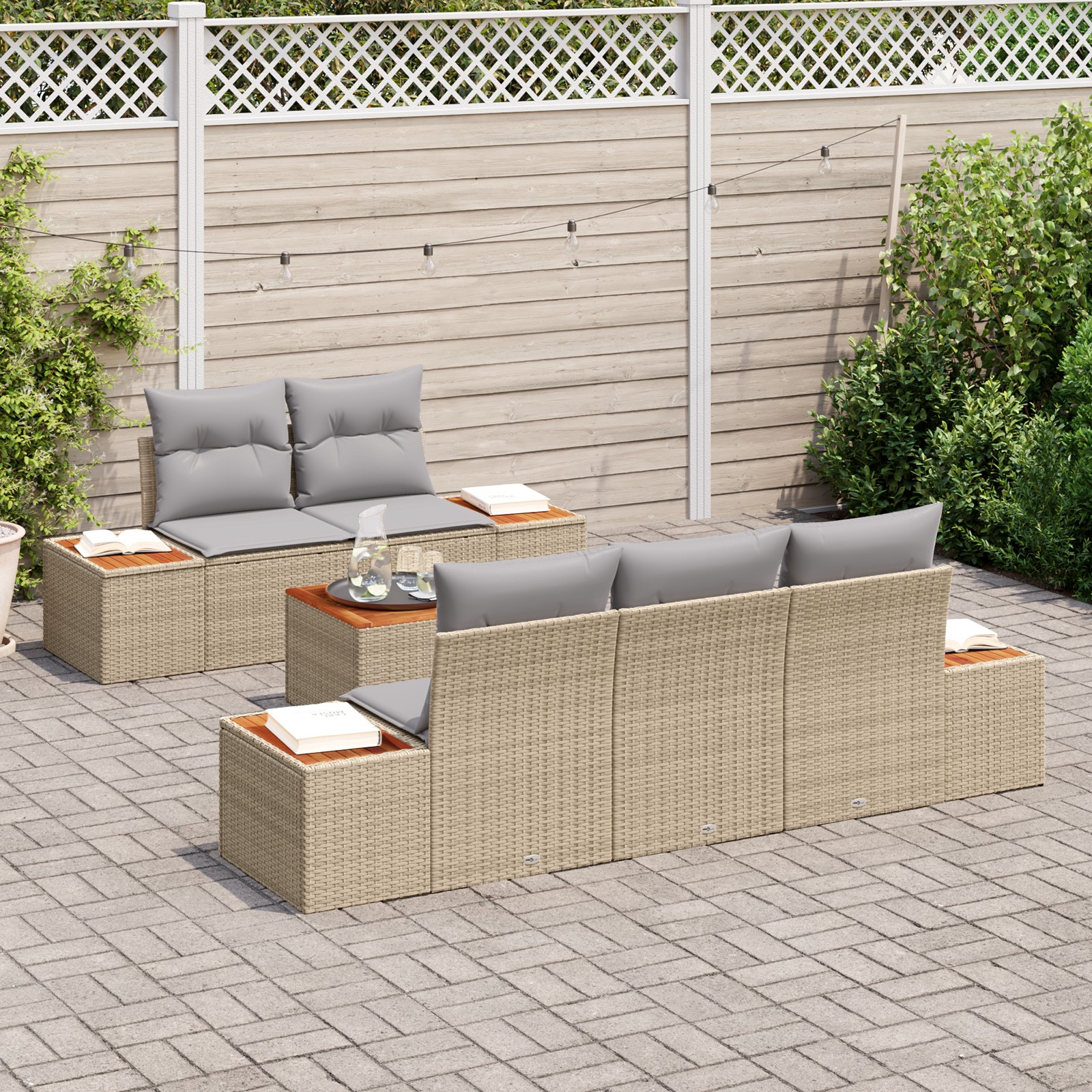 3348026 3 Set de canapele pentru grădină cu pernă 6 pcs Bej Rattan poli Set de canapele pentru grădină cu pernă 6 pcs Bej Rattan poli - imagine 3
