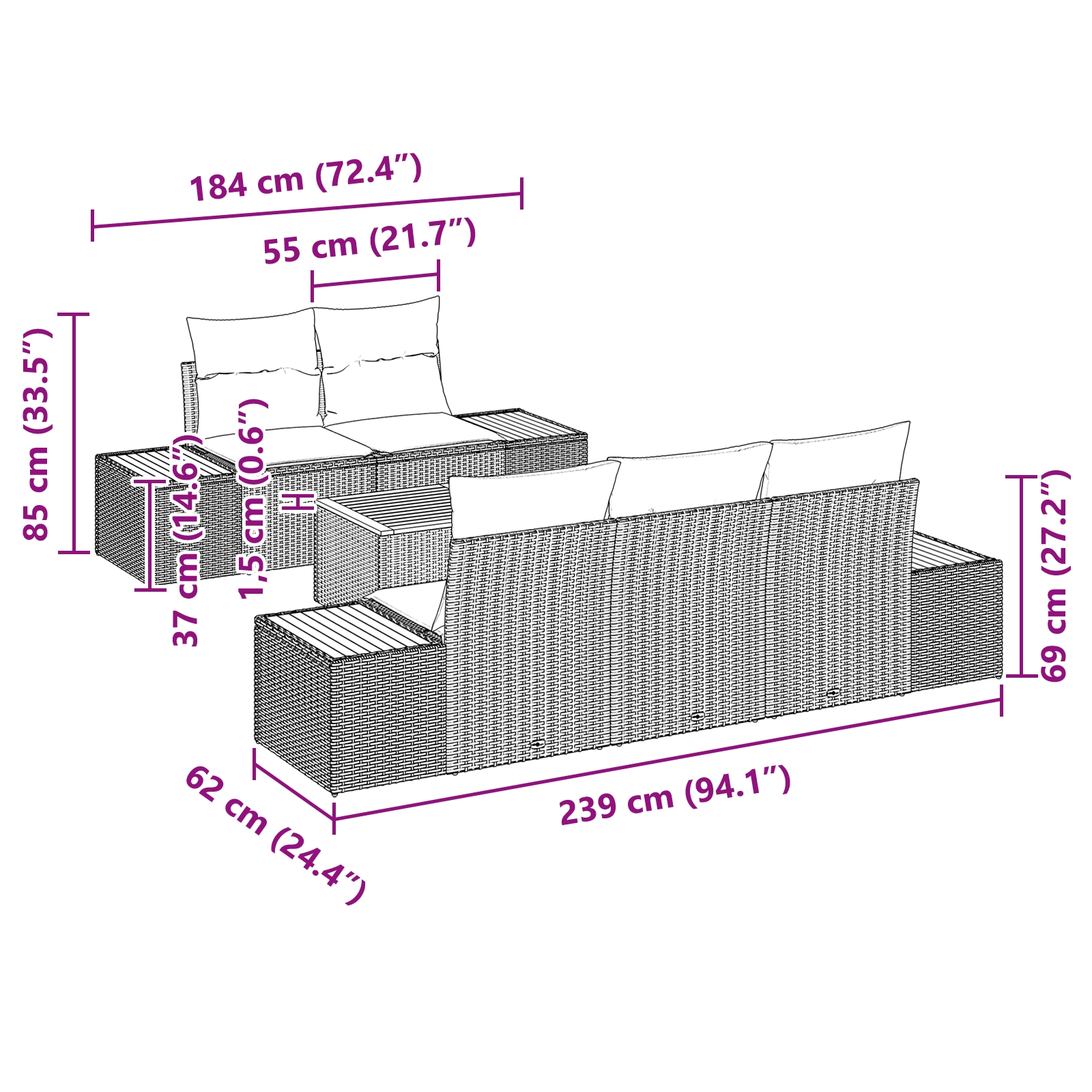 3348026 8 Set de canapele pentru grădină cu pernă 6 pcs Bej Rattan poli Set de canapele pentru grădină cu pernă 6 pcs Bej Rattan poli - imagine 8