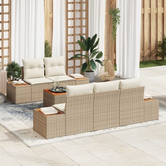 Set de canapele pentru grădină cu pernă 6 pcs Bej Rattan poli