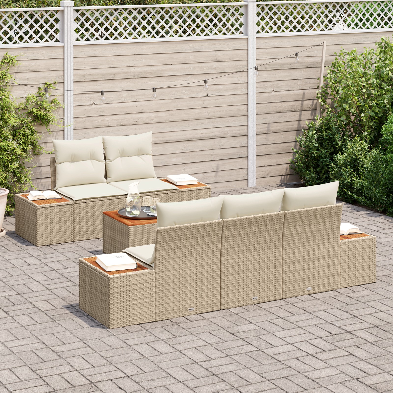3348027 3 Set de canapele pentru grădină cu pernă 6 pcs Bej Rattan poli Set de canapele pentru grădină cu pernă 6 pcs Bej Rattan poli - imagine 3