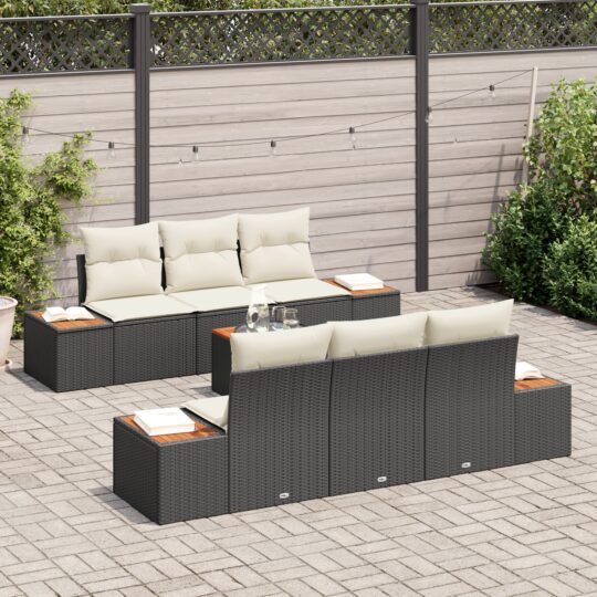 3348028 3 Set de canapele pentru grădină cu pernă 7 pcs Negru Rattan poli 3348028 3
