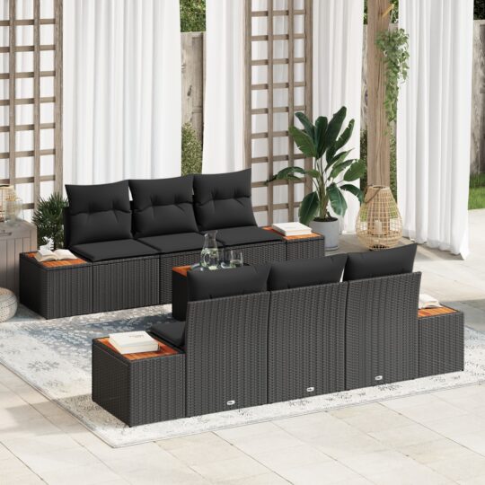 Set de canapele pentru grădină cu pernă 7 pcs Negru Rattan poli