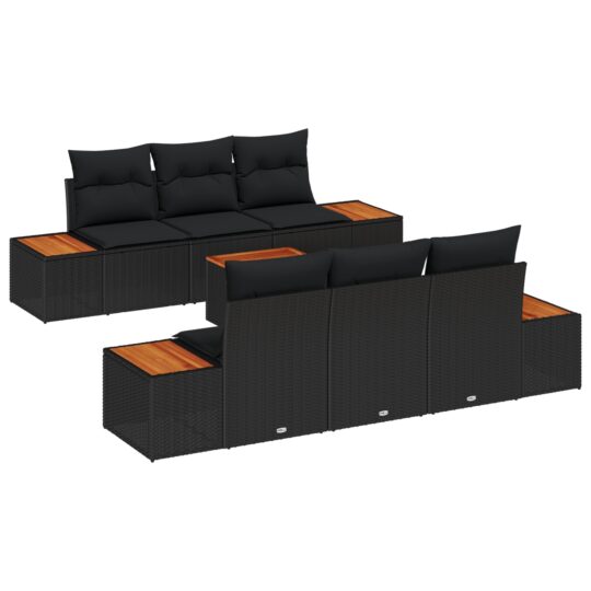 Alternative view of Set de canapele pentru grădină cu pernă 7 pcs Negru Rattan poli