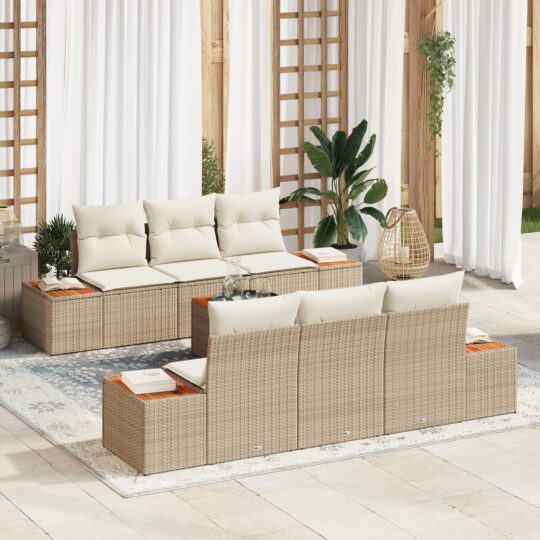 Set de canapele pentru grădină cu pernă 7 pcs Bej Rattan poli