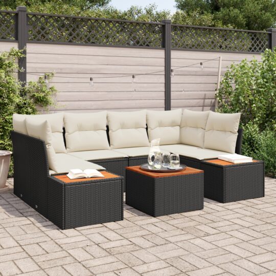 Set de canapele pentru grădină cu pernă 7 pcs Negru Rattan poli