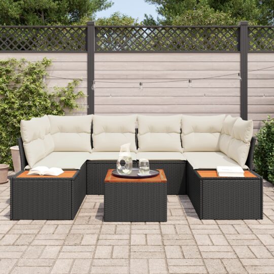 3348033 3 Set de canapele pentru grădină cu pernă 7 pcs Negru Rattan poli 3348033 3