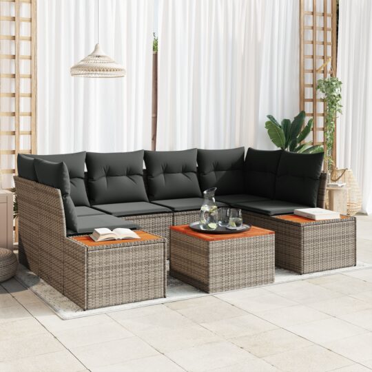 Set de canapele pentru grădină cu pernă 7 pcs Gri Rattan poli