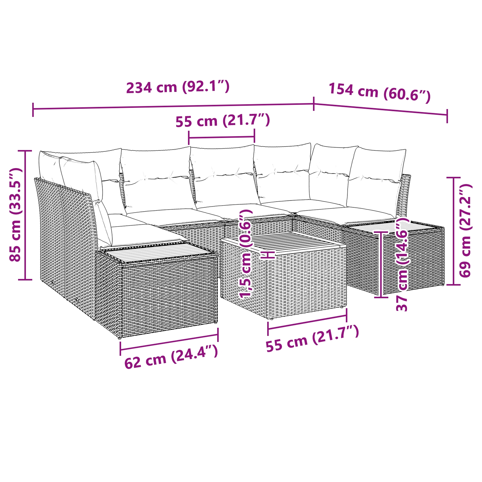3348035 9 Set de canapele pentru grădină cu pernă 7 pcs Gri Rattan poli Set de canapele pentru grădină cu pernă 7 pcs Gri Rattan poli - imagine 9