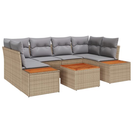 3348036 2 Set de canapele pentru grădină cu pernă 7 pcs Bej Rattan poli 3348036 2
