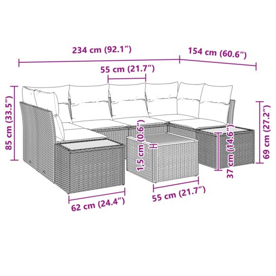 3348036 9 Set de canapele pentru grădină cu pernă 7 pcs Bej Rattan poli 3348036 9