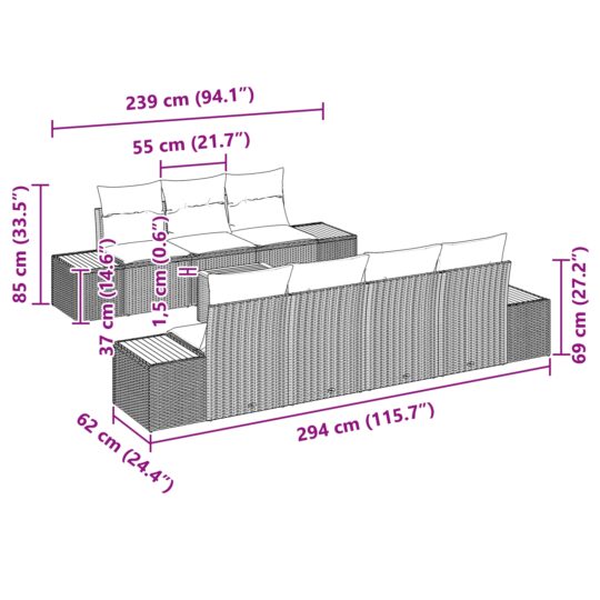 3348039 8 Set de canapele pentru grădină cu pernă 8 pcs Negru Rattan poli 3348039 8