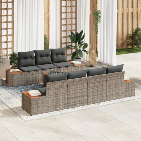 Set de canapele pentru grădină cu pernă 8 pcs Gri Rattan poli