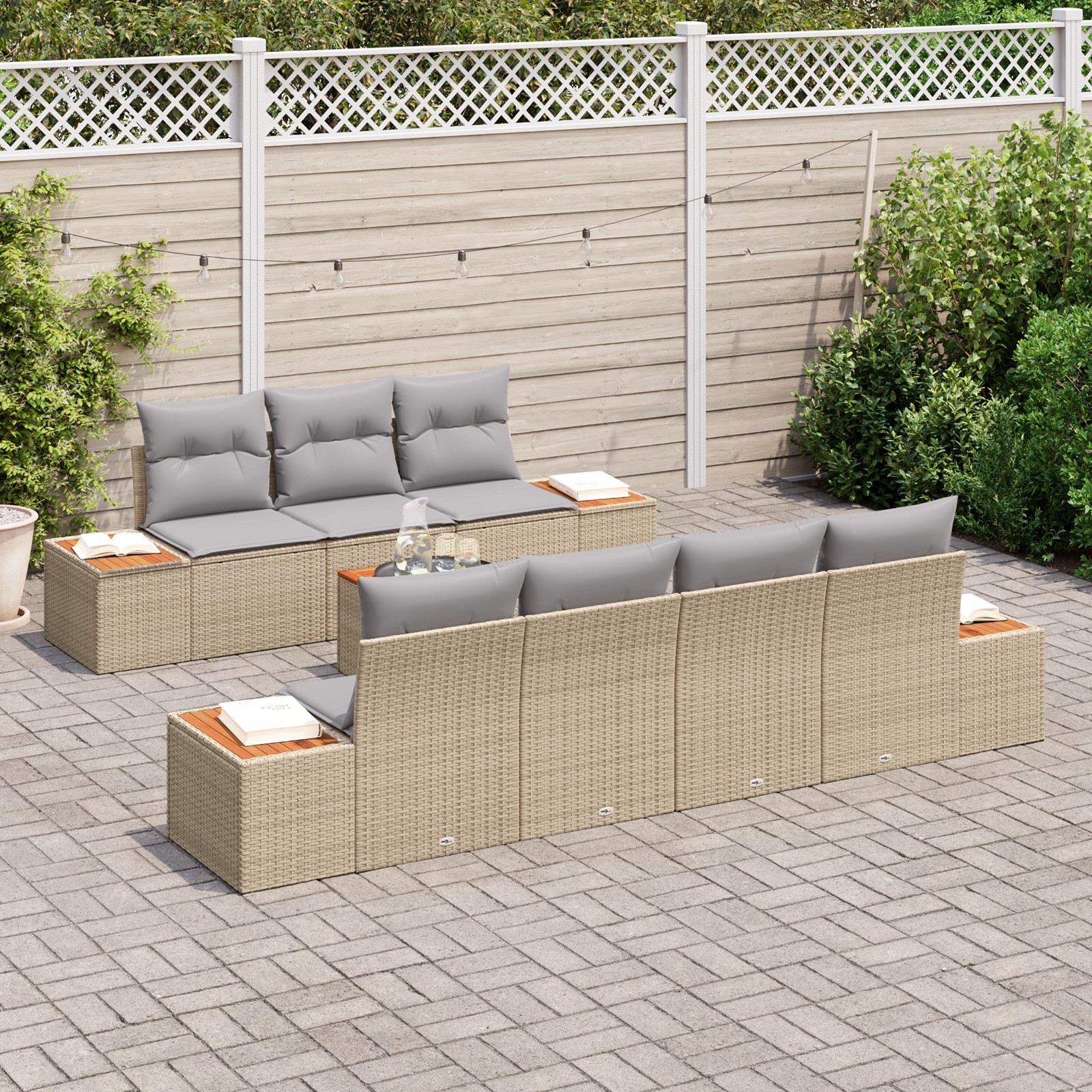 3348041 3 Set de canapele pentru grădină cu pernă 8 pcs Bej Rattan poli Set de canapele pentru grădină cu pernă 8 pcs Bej Rattan poli - imagine 3