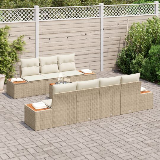 3348042 3 Set de canapele pentru grădină cu pernă 8 pcs Bej Rattan poli 3348042 3